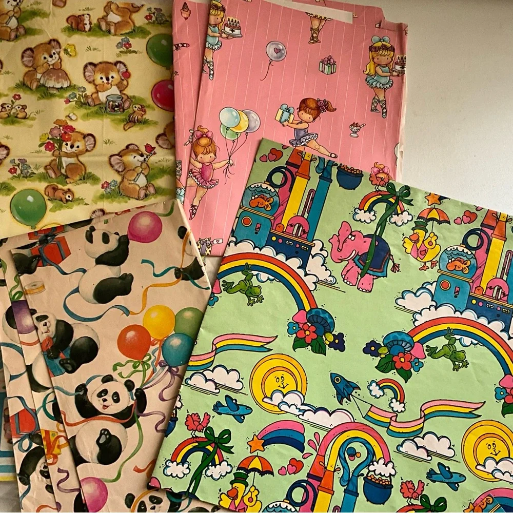 Vintage NOS Lot of 5 Cleo Gift Wrap Baby Shower Kid’s Party Wrapping Paper